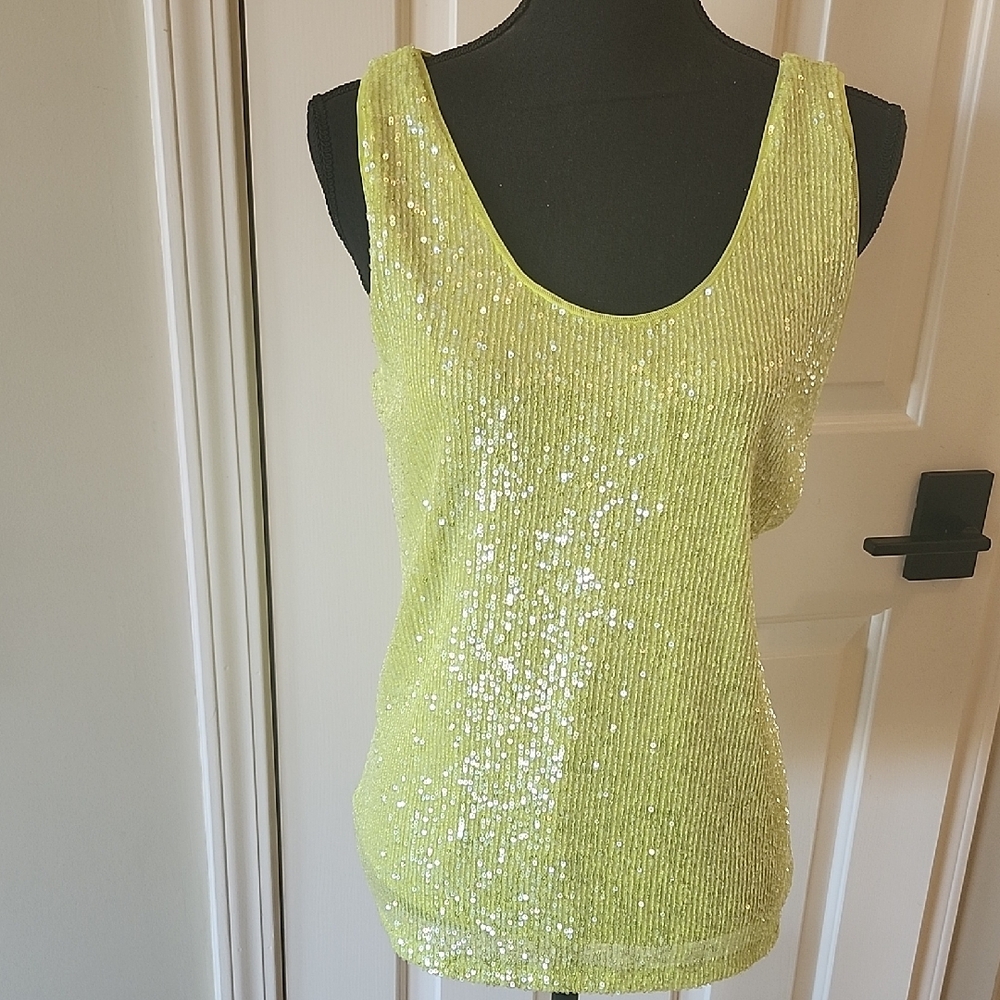 Anne Klein Green Sequin Sleeveless Tank Top